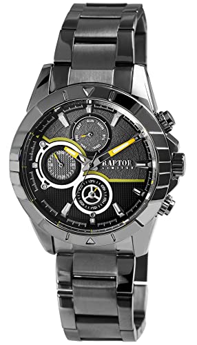 Raptor Limited Yasser Herren-Uhr Edelstahlarmband Multifunktion Leuchtzeiger RA20345 (anthrazit) von Raptor