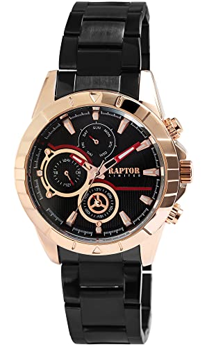 Raptor Limited Yasser Herren-Uhr Edelstahlarmband Multifunktion Leuchtzeiger RA20345 (schwarz) von Raptor