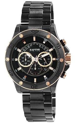 Raptor Majid Herren-Uhr Chronograph Edelstahl Datum Analog Quarz RA20351 (schwarz) von Raptor