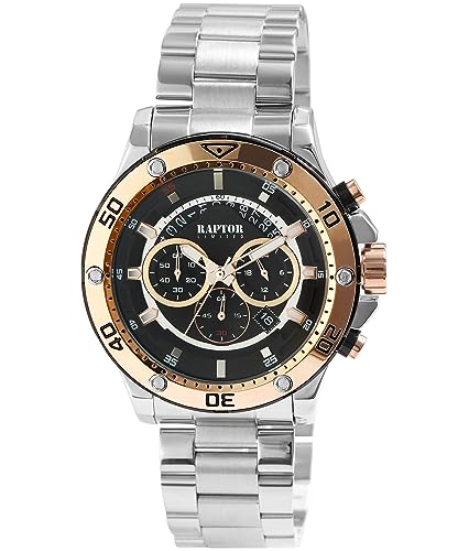 Raptor Majid Herren-Uhr Chronograph Edelstahl Datum Analog Quarz RA20351 (silberfarbig schwarz) von Raptor