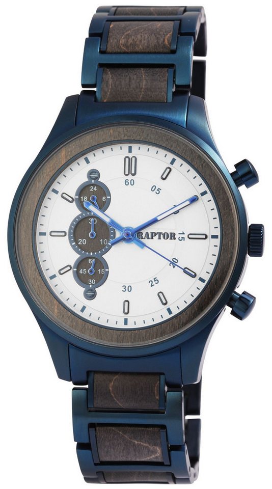 Raptor Quarzuhr Hoock Raptor Herrenuhr "Hoock" aus Edelstahl mit Koaholz, 24 Std. von Raptor