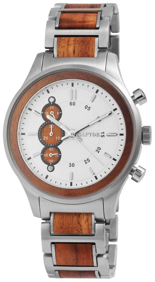 Raptor Quarzuhr Hoock Raptor Herrenuhr "Hoock" aus Edelstahl mit Koaholz, 24 Std. von Raptor