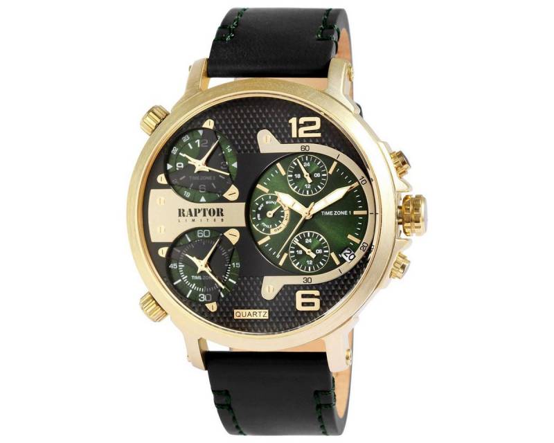 Raptor Multifunktionsuhr Raptor Herrenarmbanduhr RA20130-014 Multifunktion Edelstahl vergoldet, (1-tlg) von Raptor