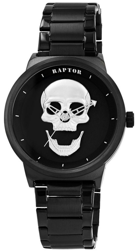 Raptor Quarzuhr Jano Raptor Herrenuhr "Jano" mit Totenkopf Edelstahlband von Raptor
