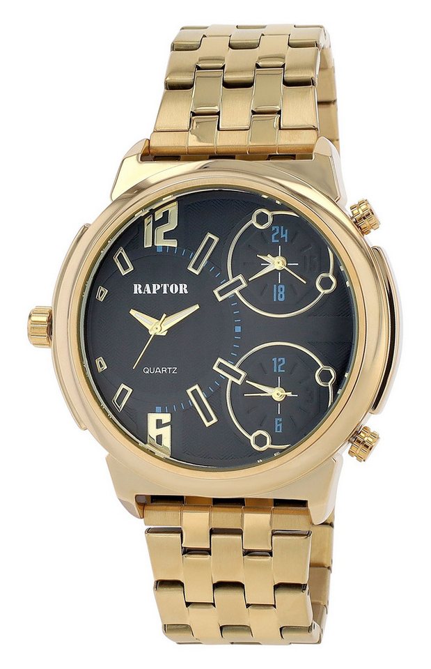 Raptor Quarzuhr Lucius Raptor Herrenuhr "Lucius" mit Edelstahlband, 3-Zeitzonen von Raptor