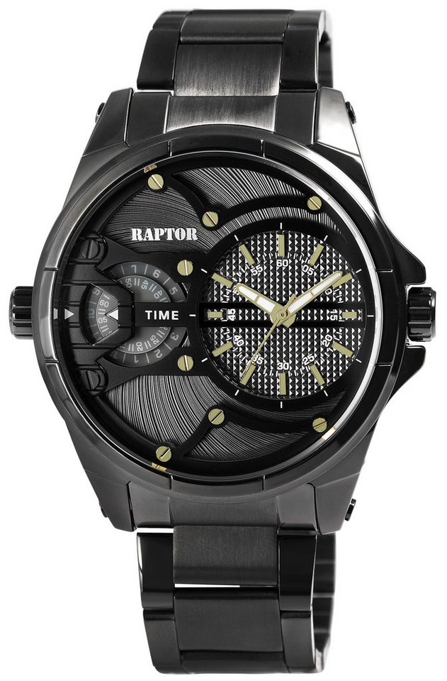 Raptor Quarzuhr RA20404 "Gabriel" RAPTOR mit 2 Uhrwerken, Edelstahlband, 3ATM von Raptor