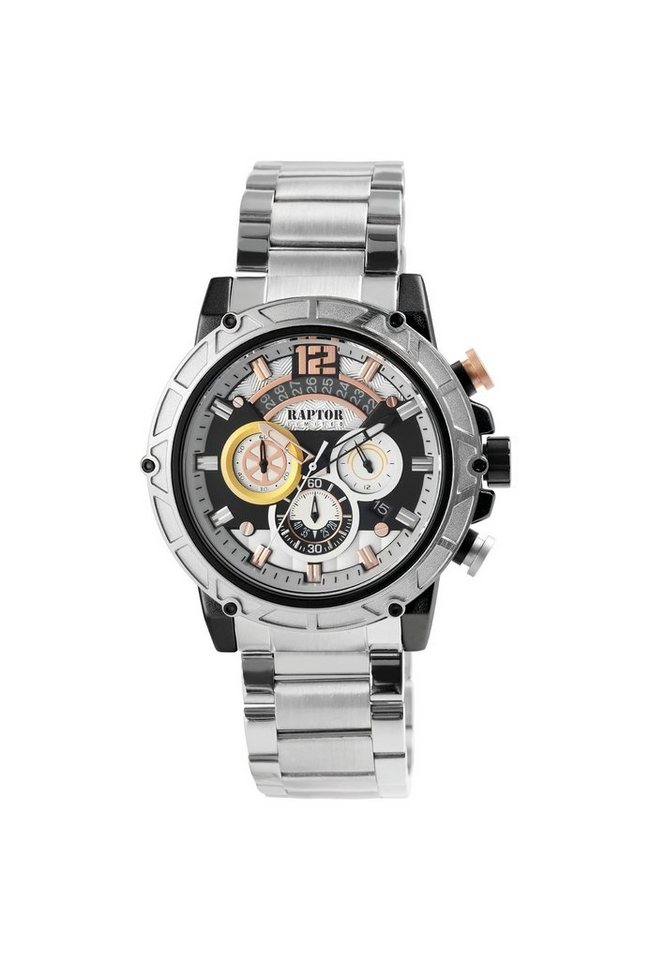 Raptor Limited Quarzuhr Rakan Herrenuhr Chronograph mit Edelstahlband 3 Bar von Raptor