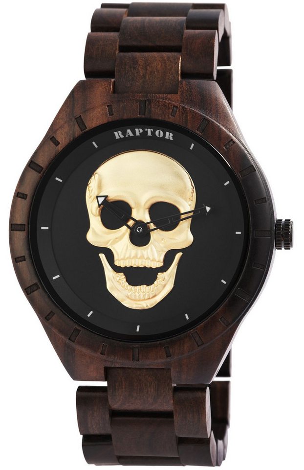 Raptor Quarzuhr Snorre Raptor Herrenuhr "Snorre" aus Sandelholz mit Totenkopf auf von Raptor