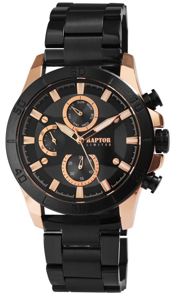 Raptor Quarzuhr Theo Raptor Limited Multifunktionsuhr "Theo" mit Edelstahlarmband von Raptor