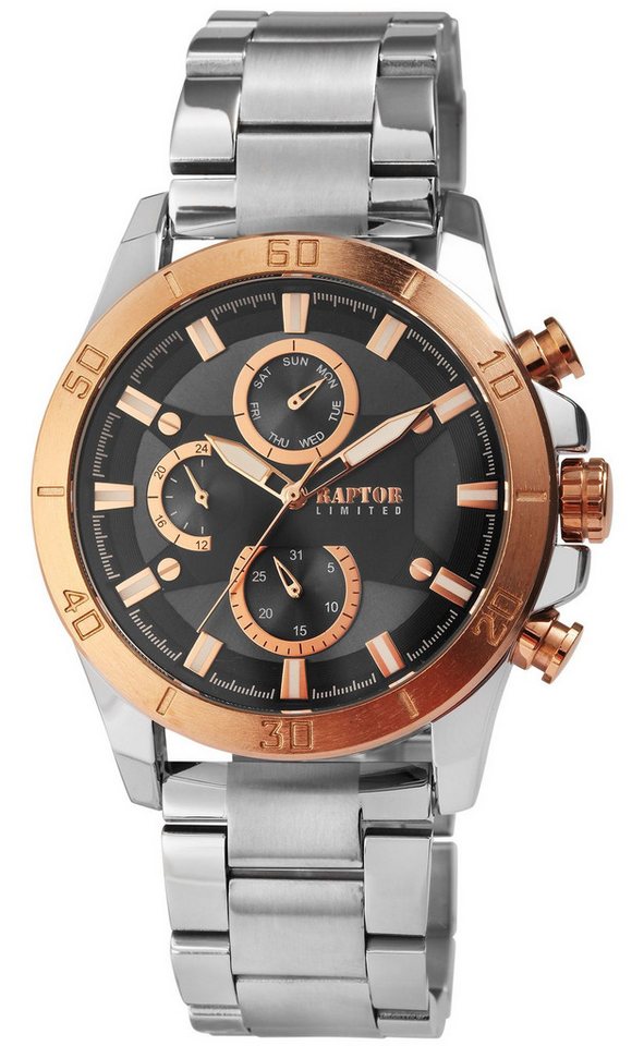 Raptor Limited Quarzuhr Theo Raptor Limited Multifunktionsuhr "Theo" mit Edelstahlarmband von Raptor Limited