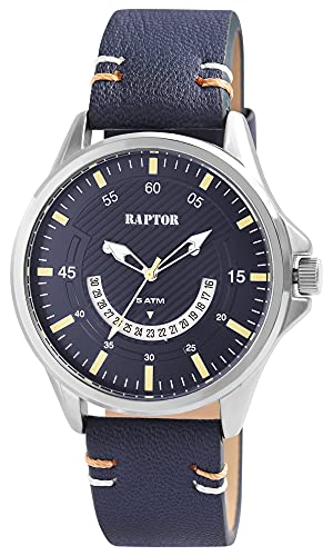 Raptor Semias Herren-Uhr Echt Leder Datum Leuchtzeiger Analog Quarz RA20316 (blau) von Raptor