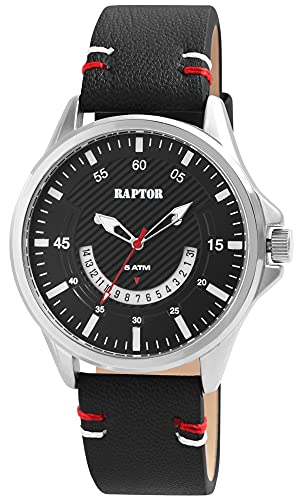 Raptor Semias Herren-Uhr Echt Leder Datum Leuchtzeiger Analog Quarz RA20316 (schwarz) von Raptor