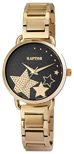 Raptor Shienne Damen-Uhr Edelstahl Faltschließe Analog Quarz RA10242 (goldfarbig) von Raptor