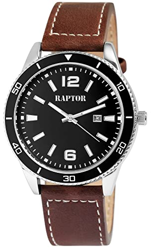 Raptor Simon Herren-Uhr Leder Datum Leuchtzeiger Analog Quarz RA20365 (braun schwarz) von Raptor