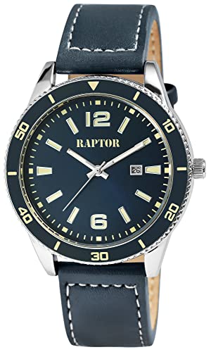 Raptor Simon Herren-Uhr Leder Datum Leuchtzeiger Analog Quarz RA20365 (grau) von Raptor