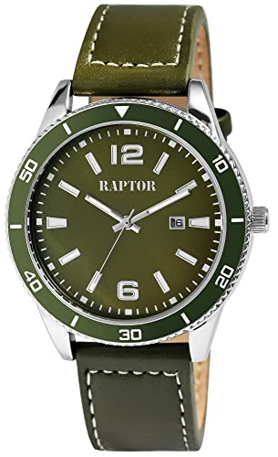 Raptor Simon Herren-Uhr Leder Datum Leuchtzeiger Analog Quarz RA20365 (grün) von Raptor