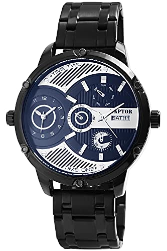 Raptor Stachus Herren-Uhr Edelstahl 2 Zeitzonen Datum Leuchtzeiger RA20303 (schwarz) von Raptor