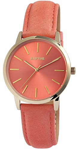 Raptor Sunny Damen-Uhr Leder Dornschließe analog Quarz RA10214 (Peach goldfarbig) von Raptor