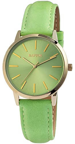 Raptor Sunny Damen-Uhr Leder Dornschließe analog Quarz RA10214 (grün goldfarbig) von Raptor