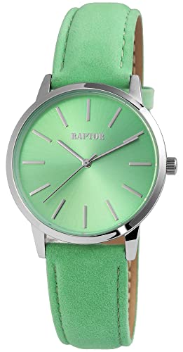 Raptor Sunny Damen-Uhr Leder Dornschließe analog Quarz RA10214 (grün silberfarbig) von Raptor