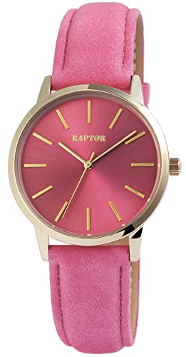 Raptor Sunny Damen-Uhr Leder Dornschließe analog Quarz RA10214 (pink goldfarbig) von Raptor