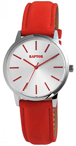 Raptor Sunny Damen-Uhr Leder Dornschließe analog Quarz RA10214 (rot silberfarbig) von Raptor