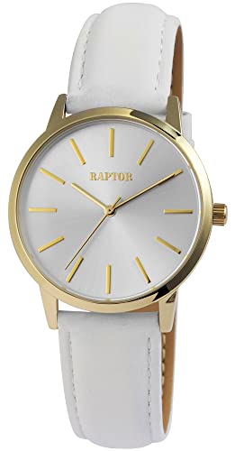 Raptor Sunny Damen-Uhr Leder Dornschließe analog Quarz RA10214 (weiß goldfarbig) von Raptor