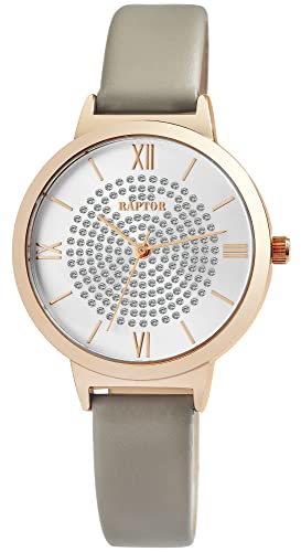 Raptor Tess Damen-Uhr Leder Similistein Dornschließe Analog Quarz RA10227 (Taupe) von Raptor