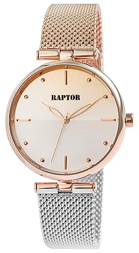 Raptor Tinna Damen-Uhr Edelstahl Meshband Hakenverschluss Analog Quarz RA10246 (rosßegoldfarbig silberfarbig) von Raptor