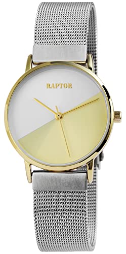 Raptor Vertical Damen-Uhr Milanaiseband Hakenverschluß Analog Quarz RA10178 (goldfarbig/silberfarbig/weiß) von Raptor