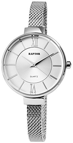 Raptor Damen-Uhr schmale Elegante Damenuhr mit Edelstahlmeshband RA10001 von Raptor