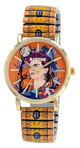 Raptor Damenarmbanduhr Frida Kahlo Edition mit Zugband (Mehrfarbig - Orange mit blauen Musterelementen) Raptor Damenarmbanduhr Frida Kahlo Edition mit Zugband (Mehrfarbig - Orange mit blauen Musterelementen) von Raptor