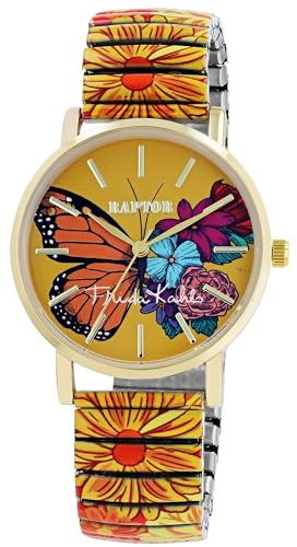 Raptor Damenarmbanduhr Frida Kahlo Edition mit Zugband (Mehrfarbig - Orange mit Blumen) Raptor Damenarmbanduhr Frida Kahlo Edition mit Zugband (Mehrfarbig - Orange mit Blumen) von Raptor