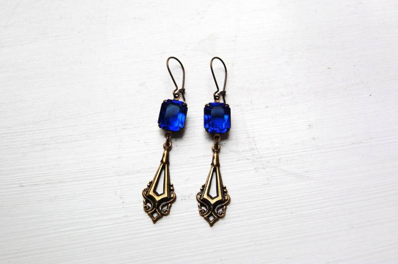 Vintage Tiefblaue Glasohrringe - The Blue Chandelier Vintage Tiefblaue Glasohrringe - The Blue Chandelier von RaquelAdanero