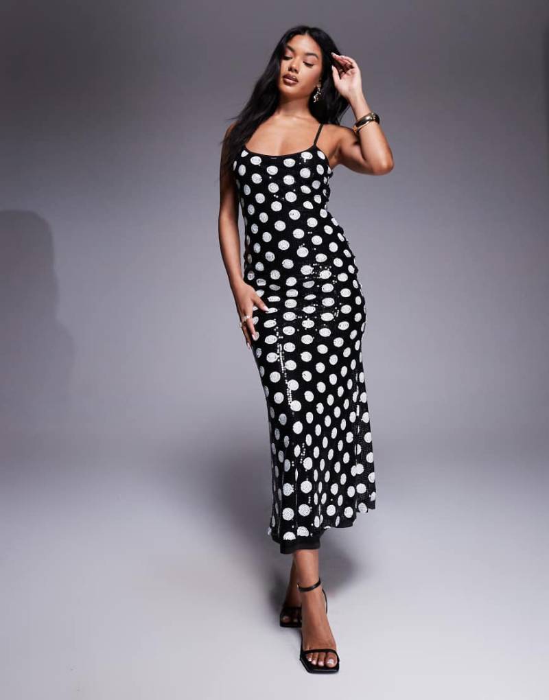 Rare London - Camisole-Maxikleid mit Punktmuster in Schwarz und Weiß und Pailletten-Bunt von Rare