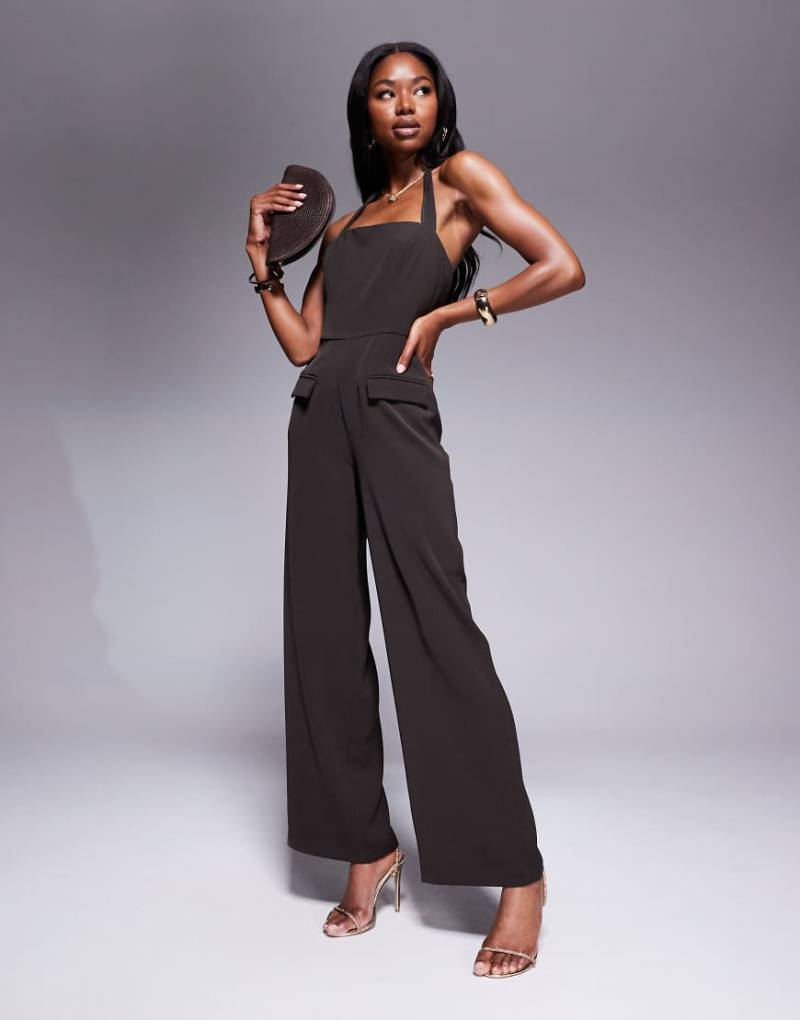 Rare London - Eleganter Jumpsuit in Braun mit weitem Bein von Rare
