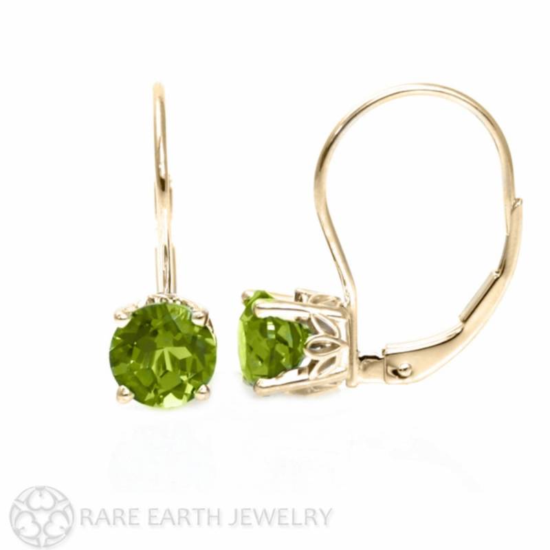 14K Peridot Ohrringe 6 Mm Ohrstecker August Birthstone Lever Zurück Weiß Oder Gelbgold von RareEarth