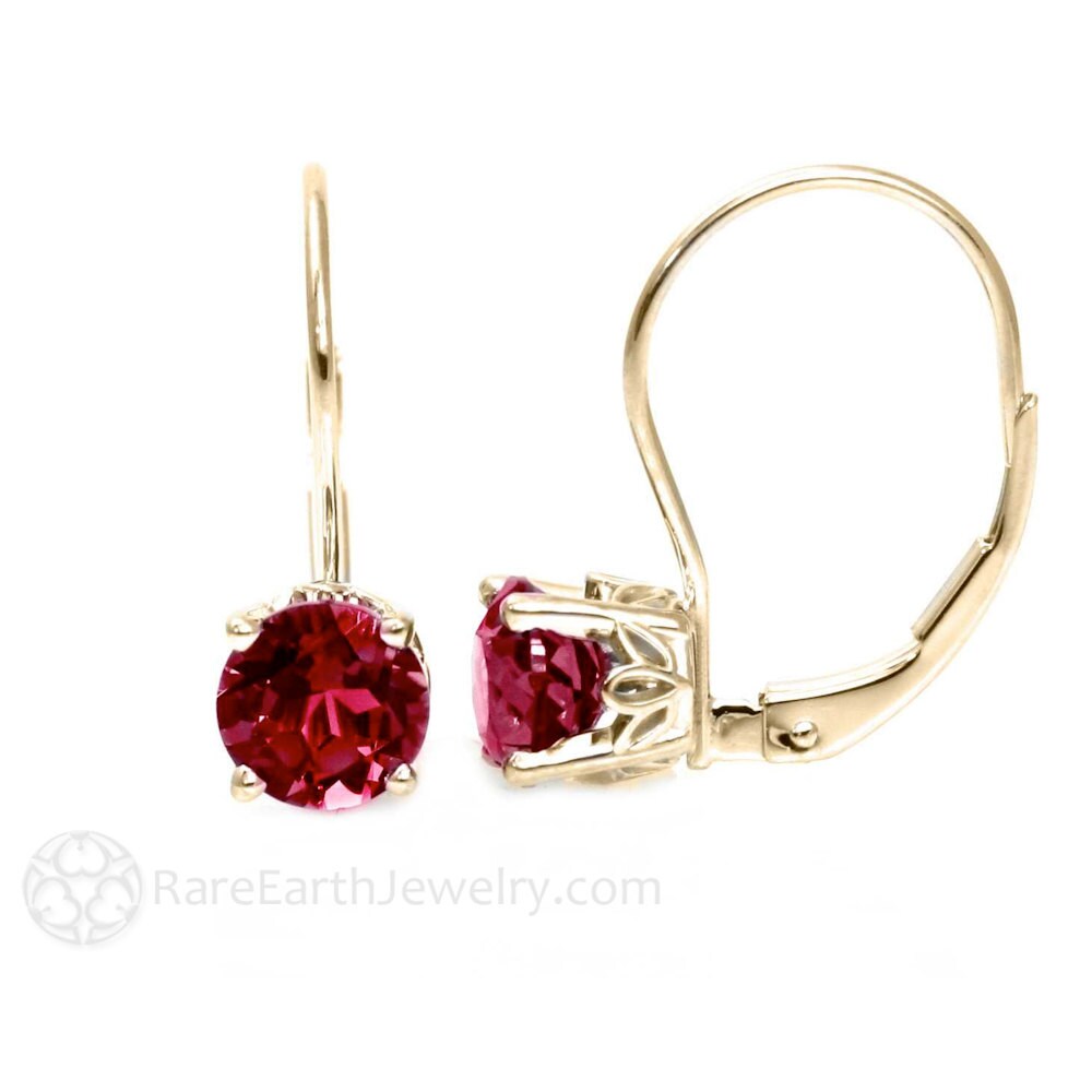 14K Rubin Ohrringe 6 Mm Ohrstecker Juli Birthstone Lever Zurück Leverback Weiß Oder Gelbgold von RareEarth