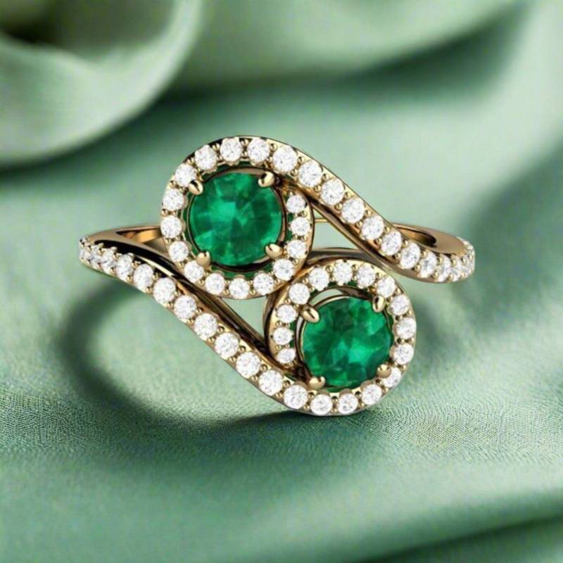 Antike Stil Toi Et Moi Smaragd Ring | Duo Style Zwei Stein-Verlobungsring von RareEarth
