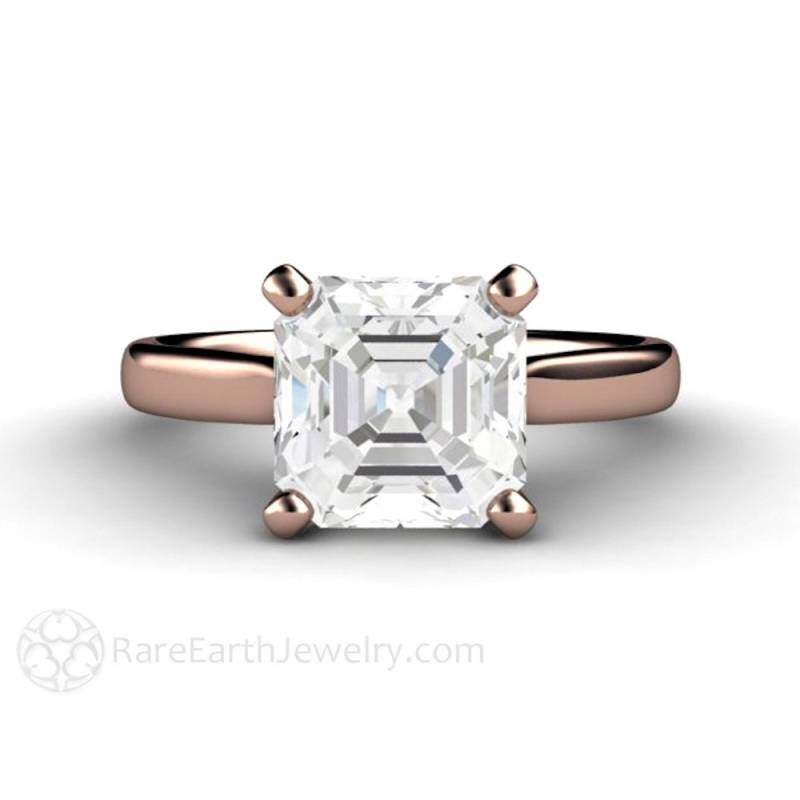 Asscher Weißer Saphir Verlobungsring Ring Schlicht Classic 4 Prong Solitär Unikat Verlobung Erschwingliche Diamant Alternative von RareEarth