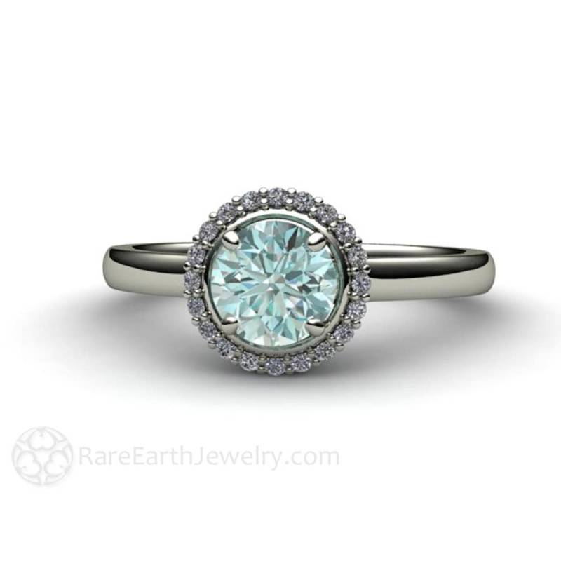 Blauer Diamant Verlobungsring Runder Halo Natürlicher Ring 14K Gold 18K Oder Platin Custom Ehering von RareEarth