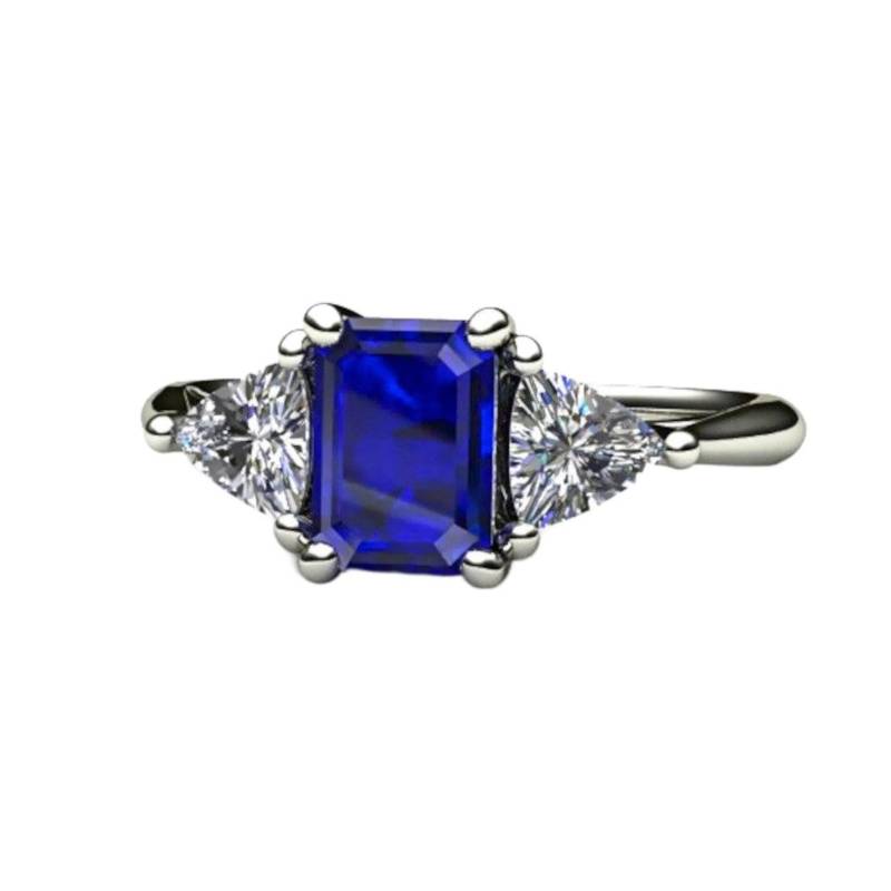 Blauer Saphir Verlobungsring Vintage Ring Diamant 3 Stein Trillionen 14K Oder 18K Gold von RareEarth