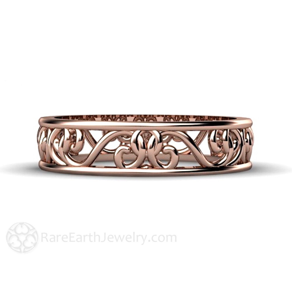 Ehering Im Antiken Stil Mit Filigranem Offene Arbeit Einzigartiger in 14K 18K Gold Oder Platin Stapelbarer Goldring von RareEarth