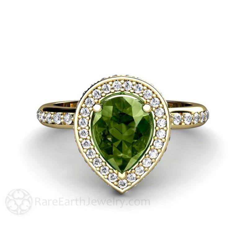 Grüner Saphir-Verlobungsring Birne Halo Diamant Saphir-Ring 14K Oder 18 K Gold Benutzerdefinierte Edelstein-Ring Grüner Saphir-Verlobungsring Birne Halo Diamant Saphir-Ring 14K Oder 18 K Gold Benutzerdefinierte Edelstein-Ring von RareEarth