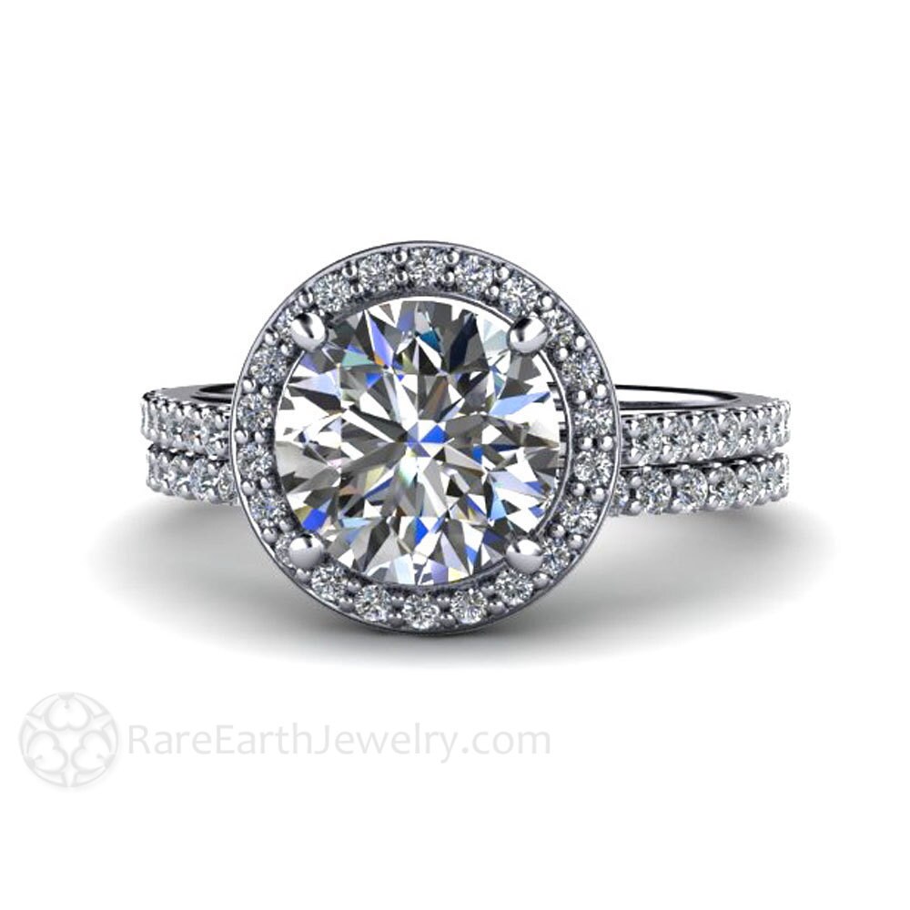 Moissanite Braut Set Verlobungsring Ehering Ring Diamant Halo 14K Oder 18K Gold Hochzeit von RareEarth