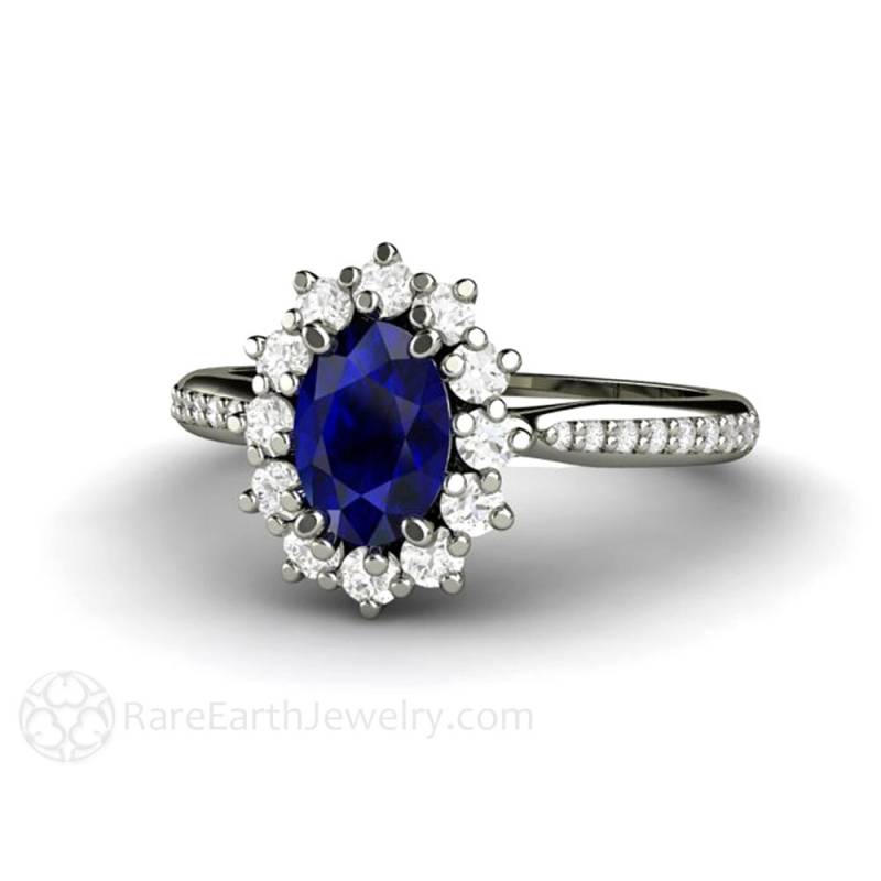 Natürliche Blauer Saphir Verlobungsring Oval Ring Mit Diamant Halo Cluster Design 14K Oder 18K Gold Natürliche Blauer Saphir Verlobungsring Oval Ring Mit Diamant Halo Cluster Design 14K Oder 18K Gold von RareEarth