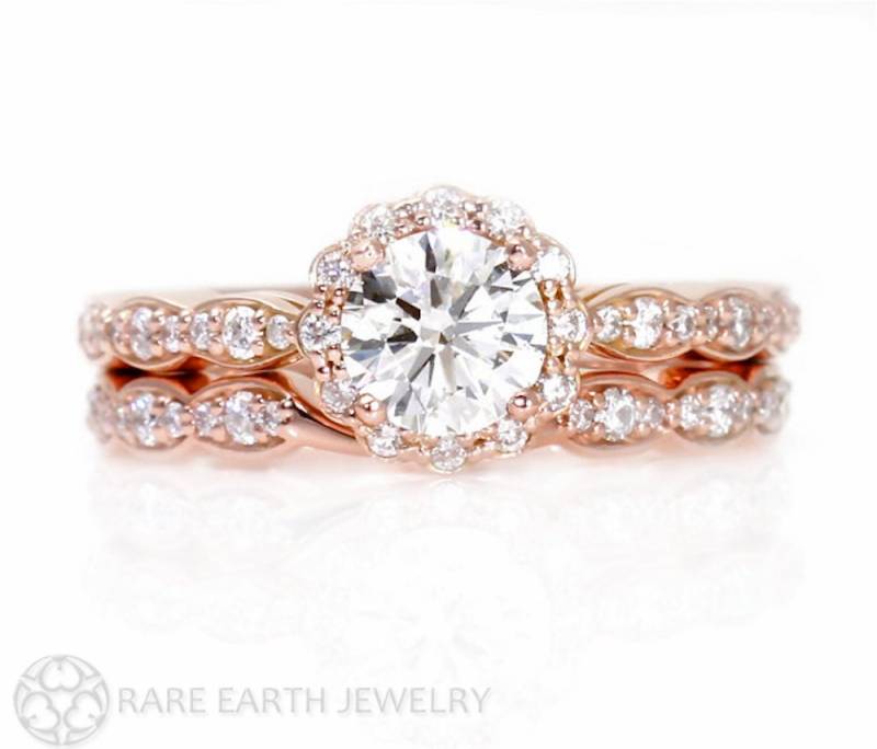 Passender Diamant Ehering Für 14K Oder 18K Gold Asscher Und Round Halo Verlobungsringe von RareEarth