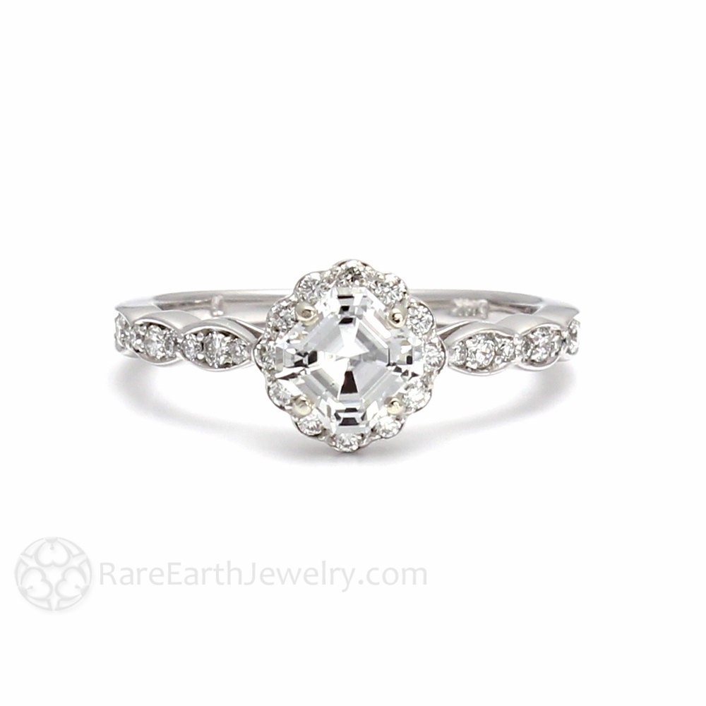 Platin Asscher Diamanten Verlobungsring Diamant Halo Ring Benutzerdefinierte Braut Schmuck von RareEarth