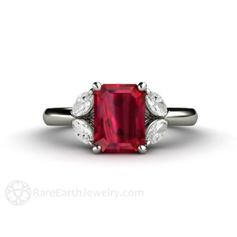 Rubin Verlobungsring Smaragdschliff Rubinring Und Diamant Juli Geburtsstein Roter Stein Lab Grown Ring Rubin Verlobungsring Smaragdschliff Rubinring Und Diamant Juli Geburtsstein Roter Stein Lab Grown Ring von RareEarth