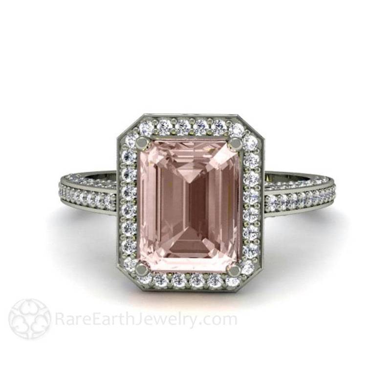 Smaragd Geschnittener Morganit Verlobungsring Mit Pave Diamond Halo Rosa Ring Cathedral Setting in 14K 18K Gold Unikat Smaragd Geschnittener Morganit Verlobungsring Mit Pave Diamond Halo Rosa Ring Cathedral Setting in 14K 18K Gold Unikat von RareEarth